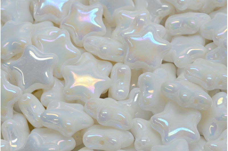 フラットスタービーズ、チョークホワイトレインボーアイリス（03000-21405）、ガラス、チェコ共和国