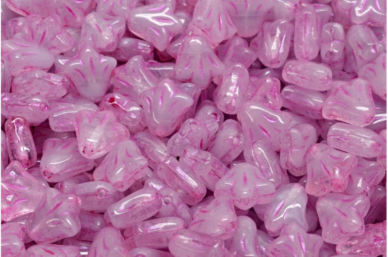 Lily Flower Beads, R0231 Pink Lined (R0231-43807), Glass, Czech Republic