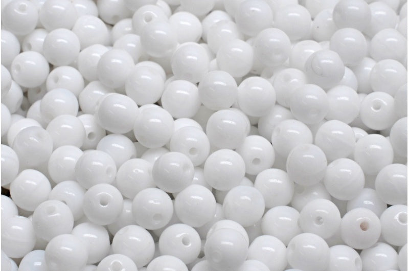 ラウンドドラックビーズ、ホワイト（02010）、ガラス、チェコ共和国