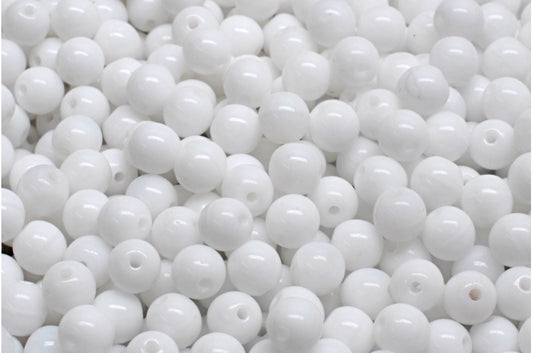 ラウンドドラックビーズ、ホワイト（02010）、ガラス、チェコ共和国