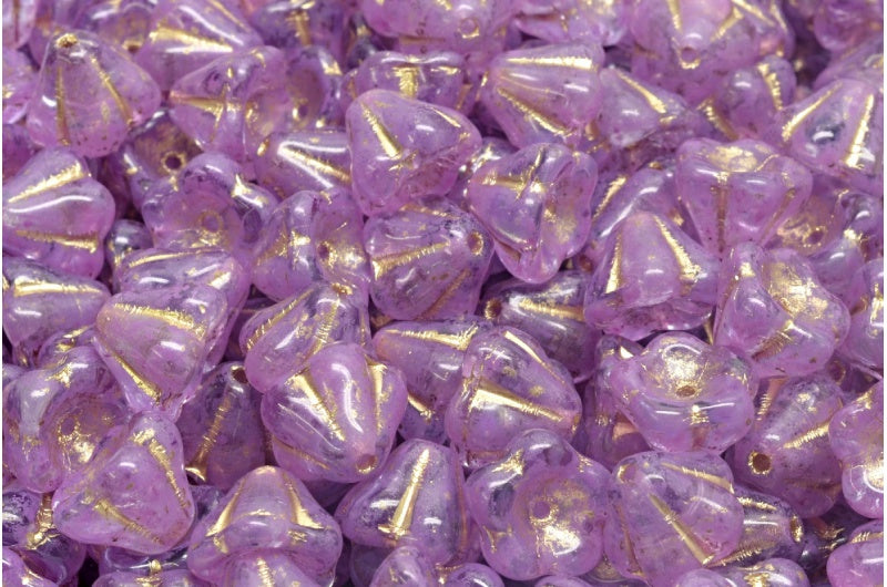 铃花珠，透明蓝金衬粉色斑点（30010-54302-33306），玻璃，捷克共和国