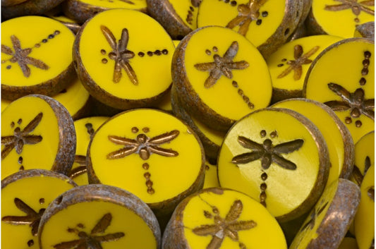 OUTLET 10 grams Table Cut Dragonfly Beads, Bright Yellow Bronze (83130-14415), Glass, Czech Republic