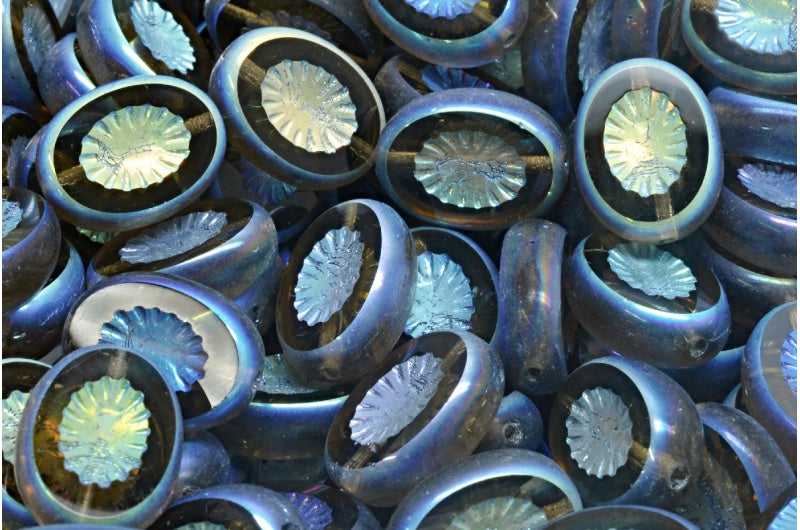 Table Cut Kiwi Beads, Transparent Gray Ab Full (2X Side) (40030-28703), Glass, Czech Republic