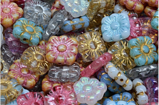 Square Flower Beads, 1 Mixed Colors (00001-mix), Glass, Czech Republic