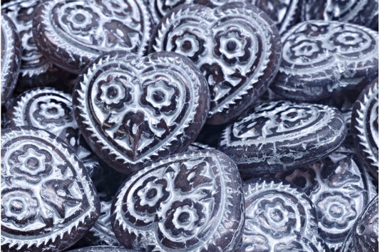 Heart With Folklore Flowers Beads, Transparent Light Amethyst Silver Lined (20050-54301), Glass, Czech Republic