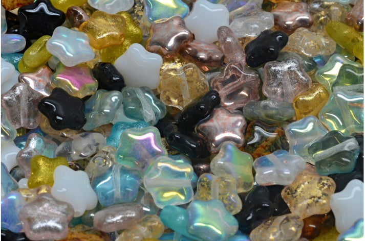 Flat Star Beads, 1 Mixed Colors (00001-MIX), Glass, Czech Republic