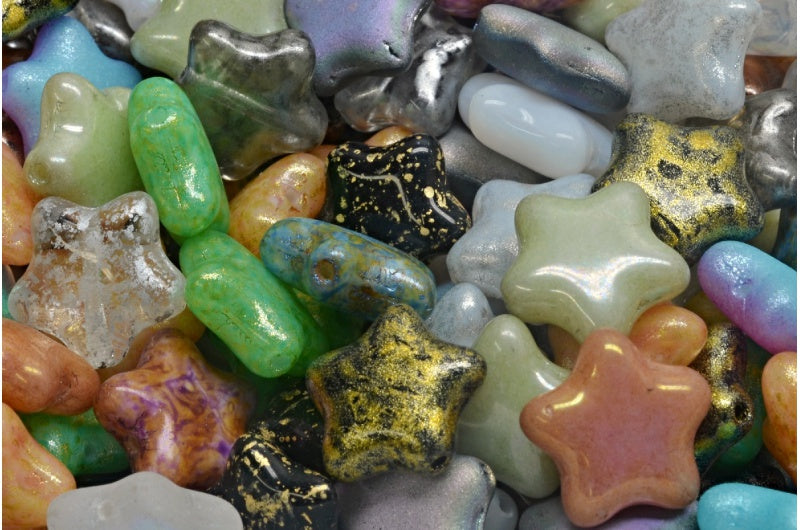 Flat Star Beads, 1 Mixed Colors (00001-MIX), Glass, Czech Republic
