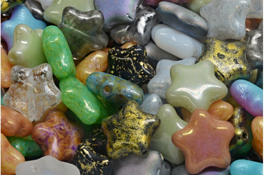 Flat Star Beads, 1 Mixed Colors (00001-MIX), Glass, Czech Republic