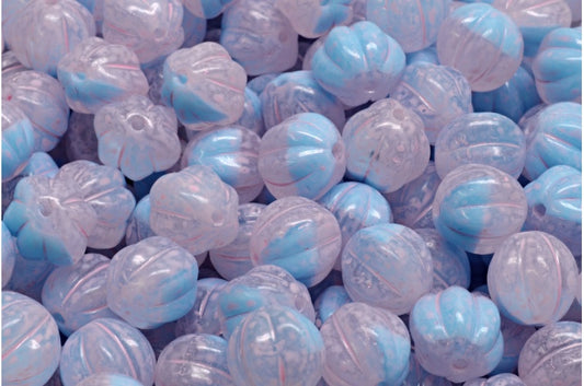 Melon Beads, Blue Warm Purple Spotted (R0641-33304), Glass, Czech Republic