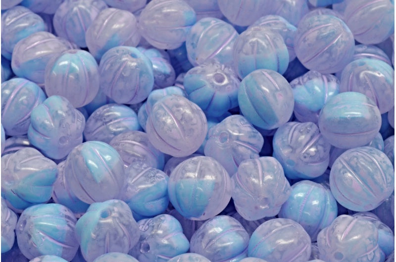 メロンビーズ、ブルーコールドパープルスポット（R0641-33305）、ガラス、チェコ共和国