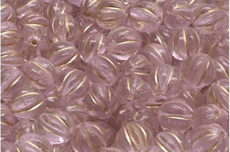 メロンビーズ、透明ピンクゴールドライン（70200-54302）、ガラス、チェコ共和国