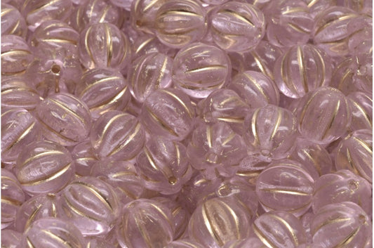 メロンビーズ、透明ピンクゴールドライン（70200-54302）、ガラス、チェコ共和国