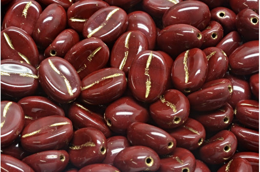 Coffee Bean Beads, Brown Gold Lined (13500-54302), Glass, Czech Republic