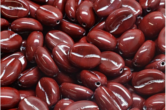 Coffee Bean Beads, Brown White Lined (13500-54312), Glass, Czech Republic