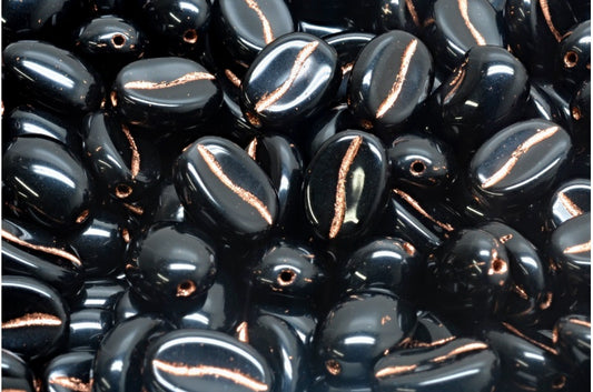 Coffee Bean Beads, Black Copper Lined (23980-54318), Glass, Czech Republic