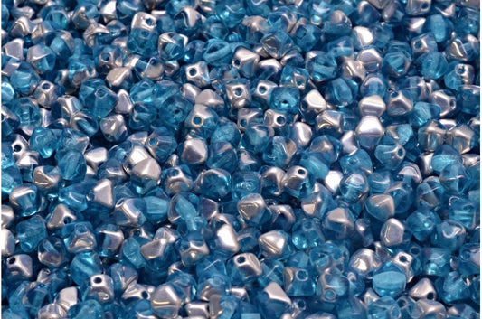 Bicone Beads, Transparent Aqua Crystal Silver Half Coating (60020-27001), Glass, Czech Republic