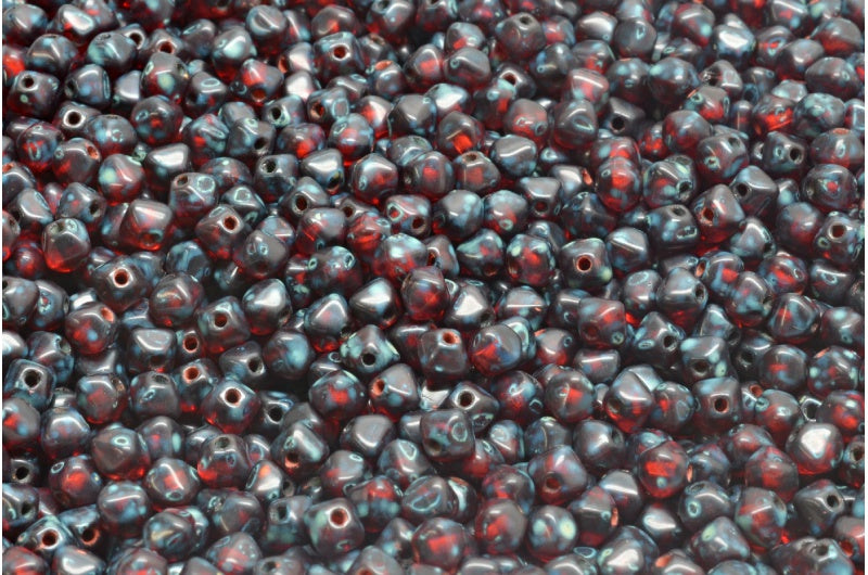 双円錐ビーズ、透明レッドトラバーチン（90060-86800）、ガラス、チェコ共和国