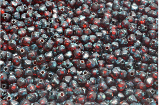 Bicone Beads, Transparent Red Travertin (90060-86800), Glass, Czech Republic