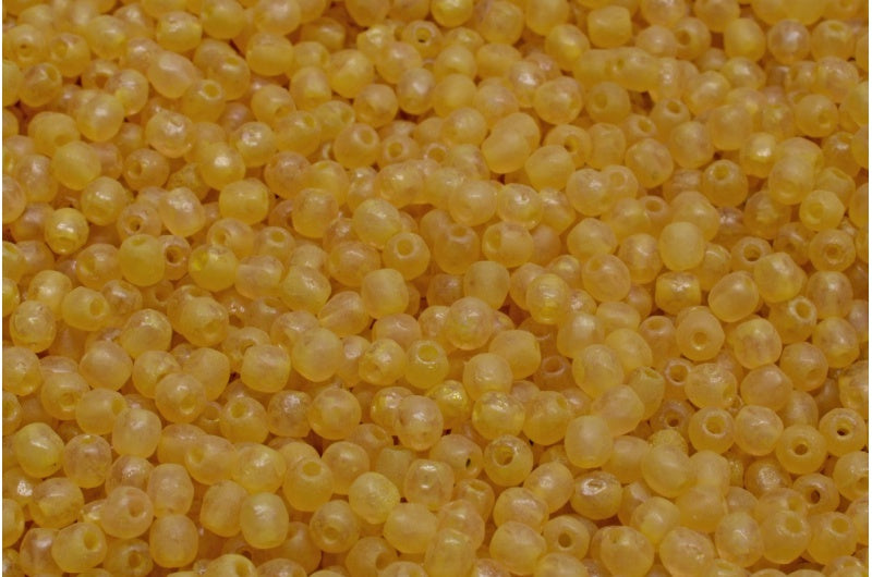 多面圆形火抛光珠，透明粉色蚀刻米黄色斑点（70120-etch-33303），玻璃，捷克共和国