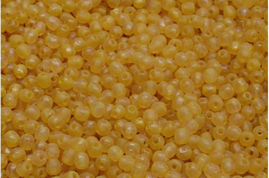 多面圆形火抛光珠，透明粉色蚀刻米黄色斑点（70120-etch-33303），玻璃，捷克共和国