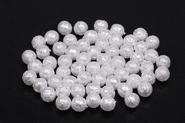 Round Druck Beads, Chalk White Etched White Pearl (03000-LEPT-70402), Glass, Czech Republic