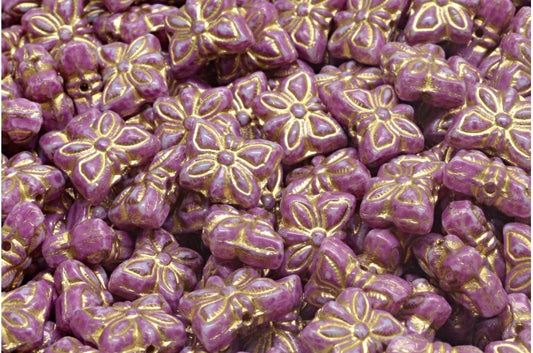 OUTLET 10 grams Butterfly Beads, 9 x 7 mm, White Pink Spotted Gold Lined (02010-33306-54302), Glass, Czech Republic
