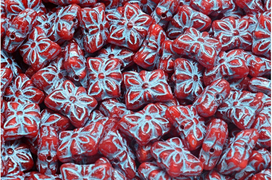 OUTLET 10 grams Butterfly Beads, 9 x 7 mm, Opal Red Light Blue Lined (91240-54308), Glass, Czech Republic