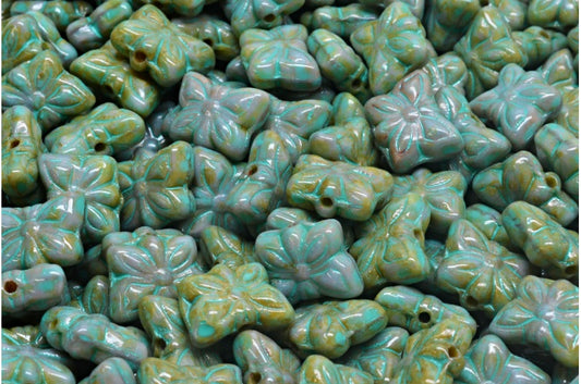 OUTLET 10 grams Butterfly Beads, Opaque Amethyst Travertin Turqouise Spotted (24000-86800-33310), Glass, Czech Republic
