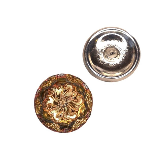 1 pcs Hand Painted Glass Buttons with ornament, size 12 (27 mm), Glass, Czech Republic