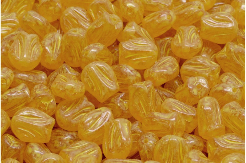 Mini Tulip Beads, Transparent Orange Beige Yellow Spotted (10060-33303), Glass, Czech Republic