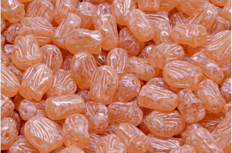 Mini Tulip Beads, Transparent Orange Warm Purple Spotted (10060-33304), Glass, Czech Republic