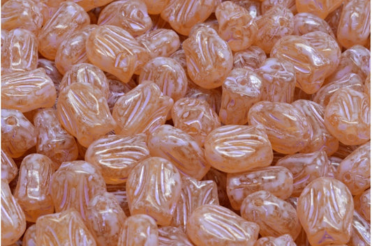 Mini Tulip Beads, Transparent Orange Cold Purple Spotted (10060-33305), Glass, Czech Republic