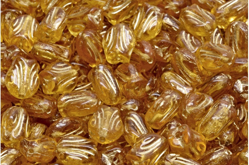 Mini Tulip Beads, Transparent Orange Gold Lined (10060-54302), Glass, Czech Republic