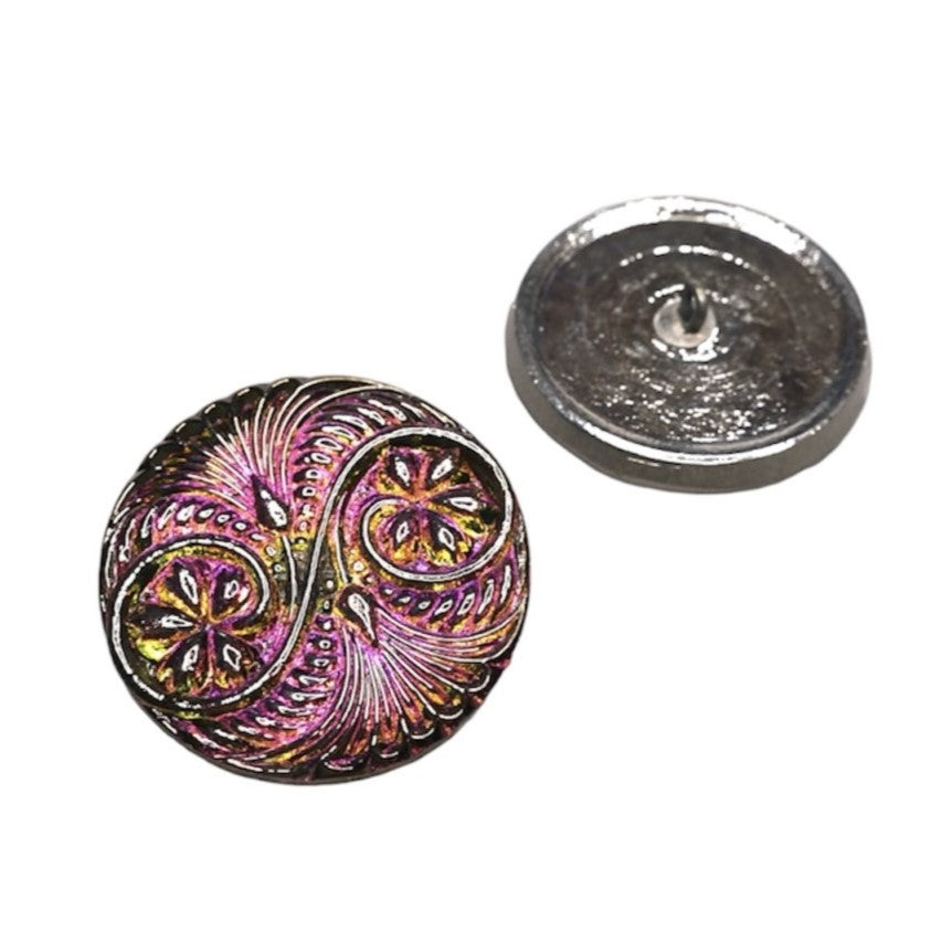 1個 手描きガラスボタン（飾り付き）、サイズ12（27 mm）、ガラス、チェコ共和国