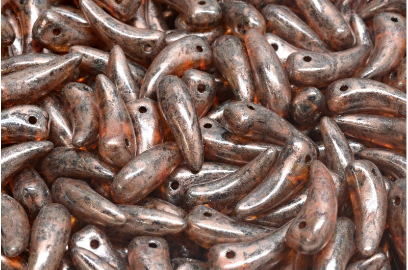 歯ビーズ、クリスタルトラバーチン銅スプラッシュ（00030-86800-86750）、ガラス、チェコ共和国