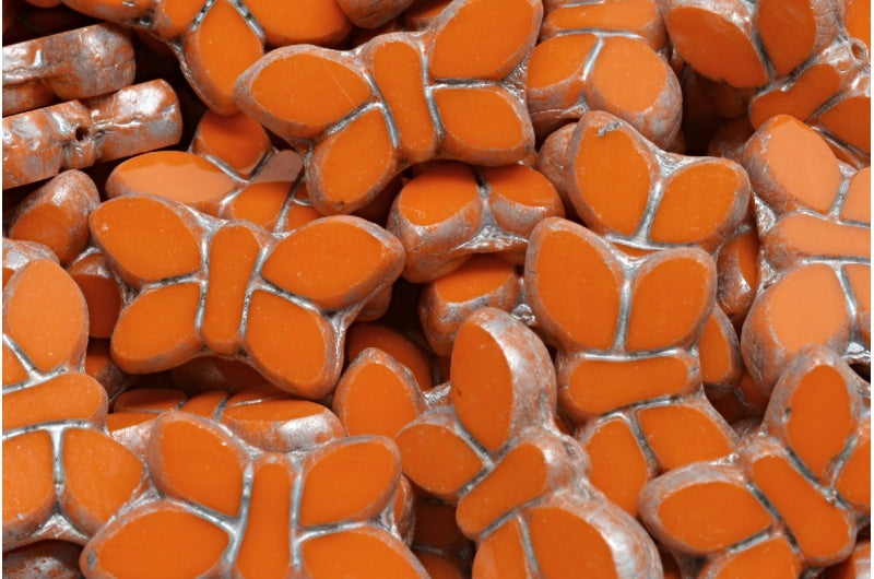 テーブルカットバタフライビーズ、不透明イエローシルバースプラッシュ（93120-86700）、ガラス、チェコ共和国