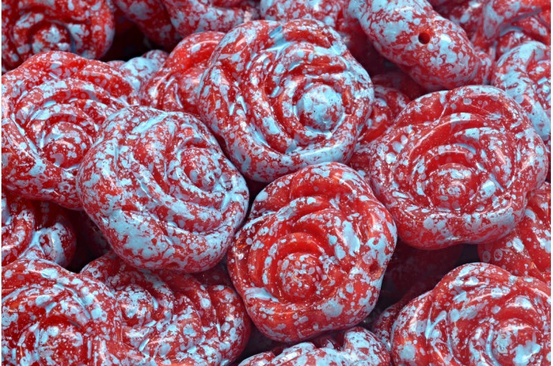 OUTLET 10 grams Flat Round Rose Flower Beads, 18 x 18 mm, Opal Red 94408 (91240-94408), Glass, Czech Republic