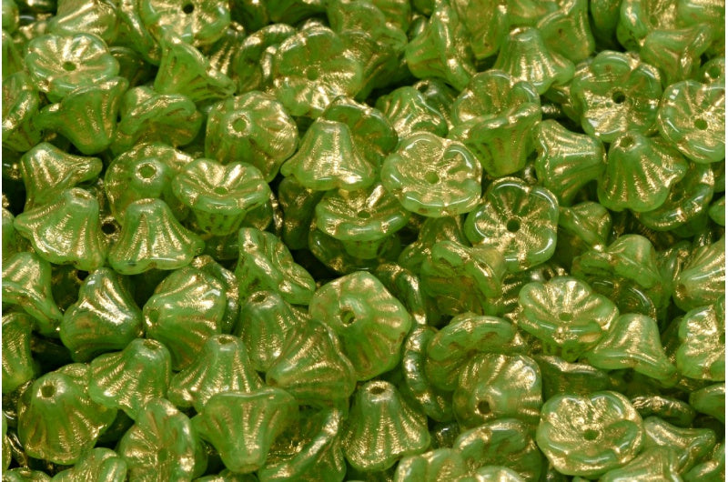 ベルフラワーカップビーズ、51400ゴールドライン（51400-54302）、ガラス、チェコ共和国