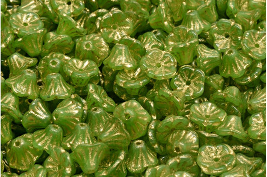 ベルフラワーカップビーズ、51400ゴールドライン（51400-54302）、ガラス、チェコ共和国