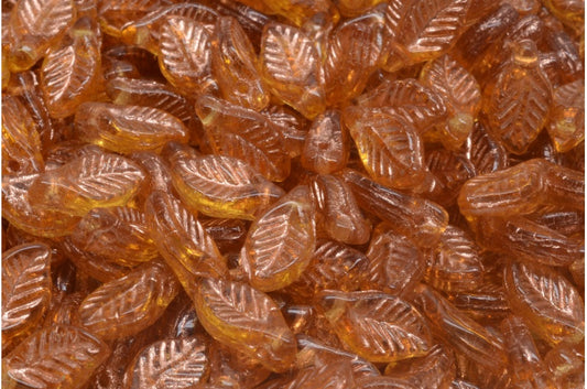 ベイリーフビーズ、透明オレンジ銅線入り（10060-54307）、ガラス、チェコ共和国