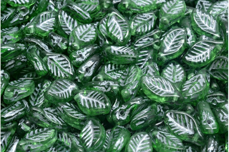 ベイリーフビーズ、透明グリーン、シルバーライン（50030-54301）、ガラス、チェコ共和国