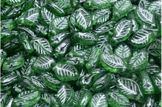 ベイリーフビーズ、透明グリーン、シルバーライン（50030-54301）、ガラス、チェコ共和国