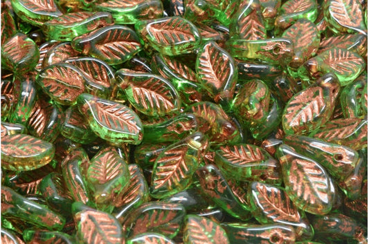 ベイリーフビーズ、透明グリーン銅線入り（50030-54319）、ガラス、チェコ共和国
