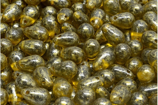 Drop Beads, Transparent Green Light Yellow (50316-34302), Glass, Czech Republic