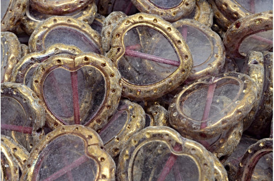 テーブルカットハートインハートビーズ、クリスタルブラス（00030-90215）、ガラス、チェコ共和国