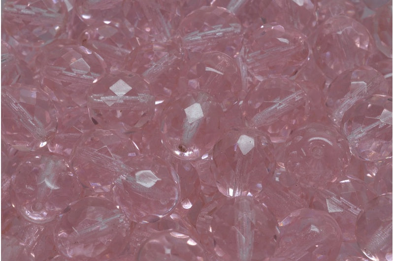 OUTLET 250g Round Faceted Fire Polished Beads, Transparent Pink P (70200-P), Glass, Czech Republic