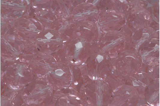 OUTLET 250g Round Faceted Fire Polished Beads, Transparent Pink A (70200-A), Glass, Czech Republic