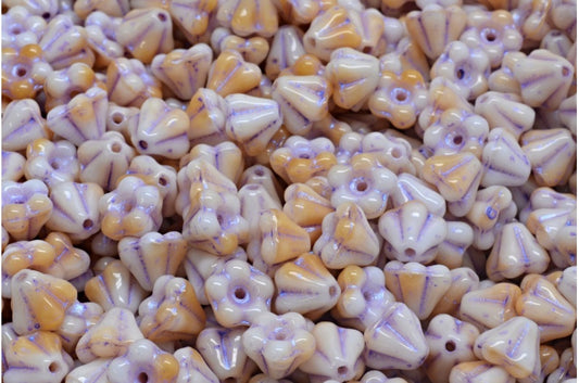 ベルフラワービーズ、ベージュブルーパープルライン（07104-43809）、ガラス、チェコ共和国