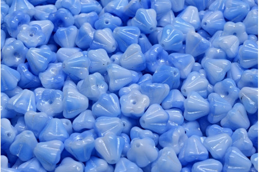 Bell Flower Beads, Light Sky Blue White Lined (07314-54312), Glass, Czech Republic