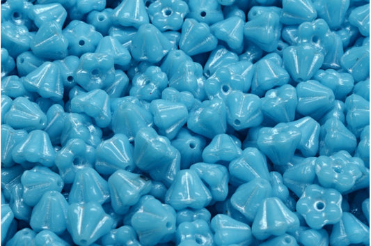 Bell Flower Beads, Blue White Lined (63020-54312), Glass, Czech Republic